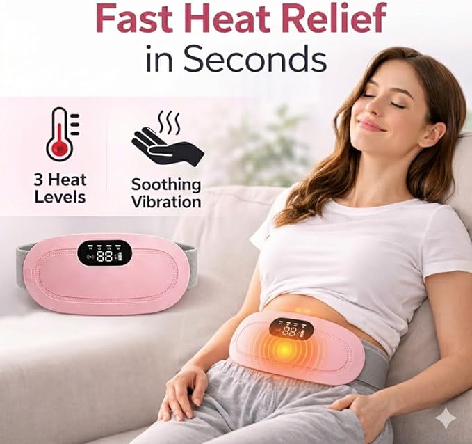 Vroxly Portable Cordless Heating Pad | Menstrual Cramp Relief Belt for Women | 3 Heat & 4 Massage Modes | Rechargeable Electric Belt for Stomach & Back Pain